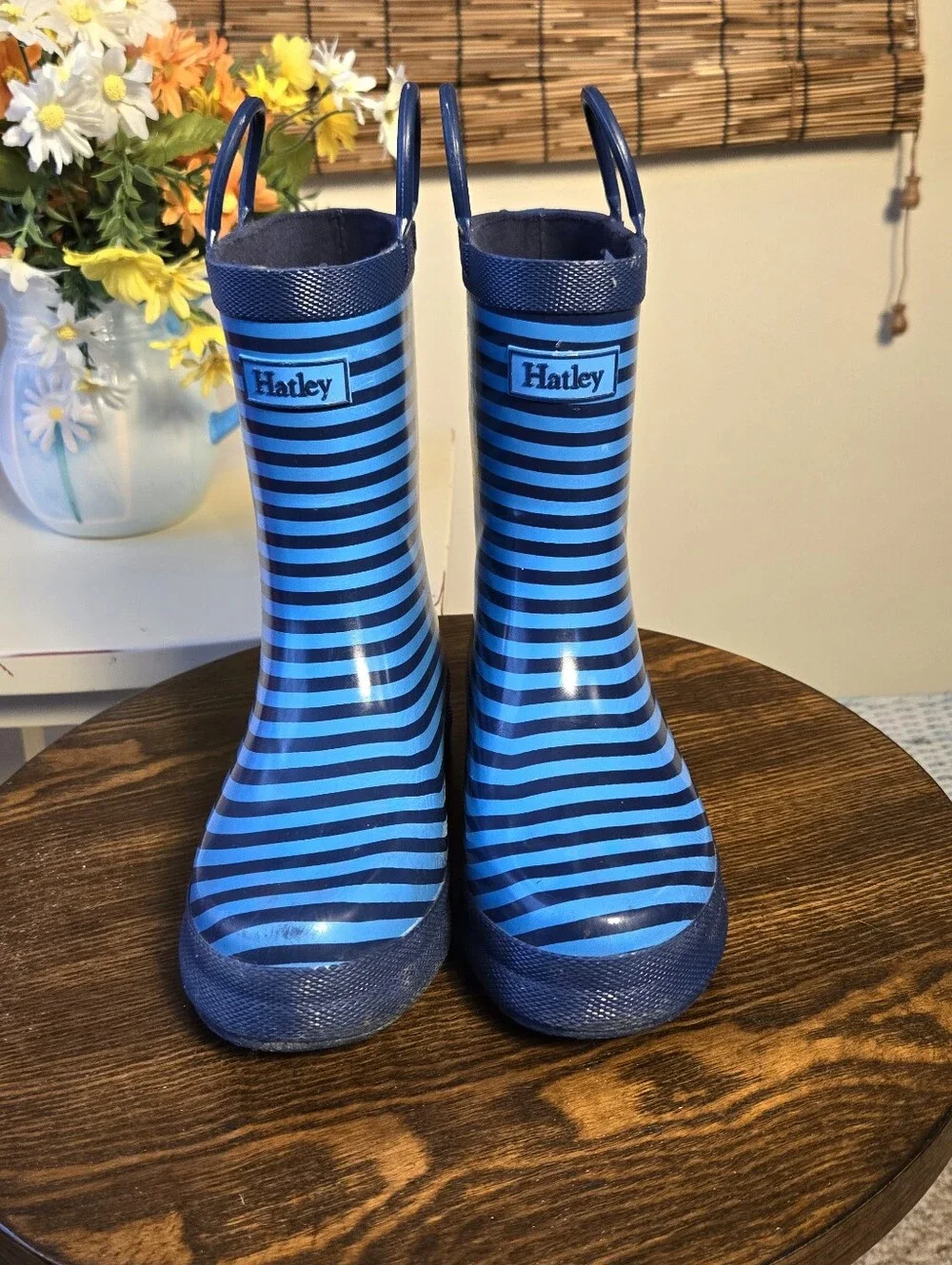 Kids Hatley Blue Striped Rain Boots